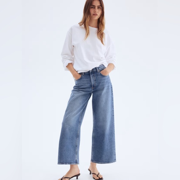 H&M Stretch Denim Flare Wide-Leg Jeans Ankle Length US 12 New With Tags - Picture 1 of 4